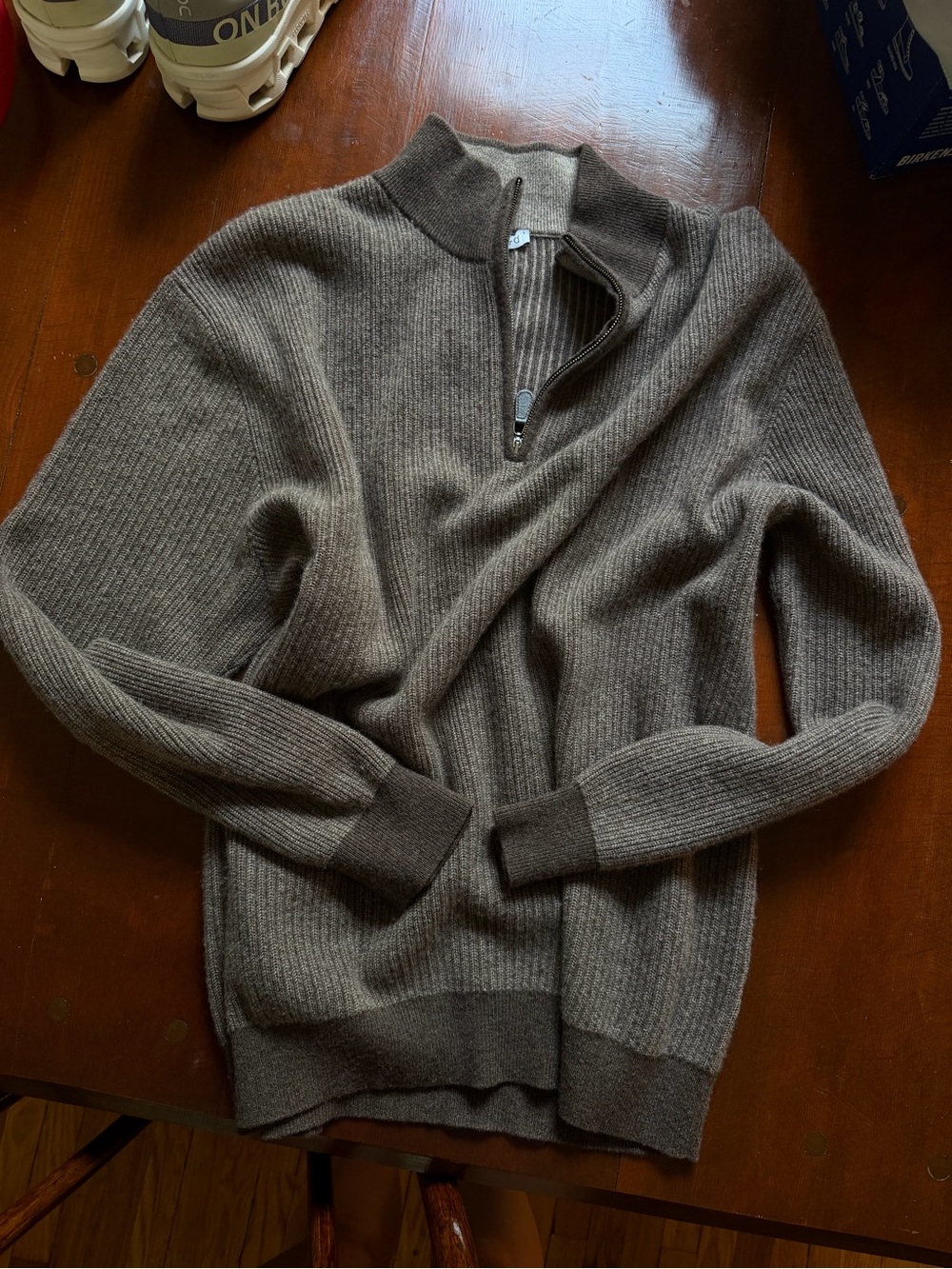 Men's Half-Zip Ribbed 100% Cashmere Sweater - Brown
